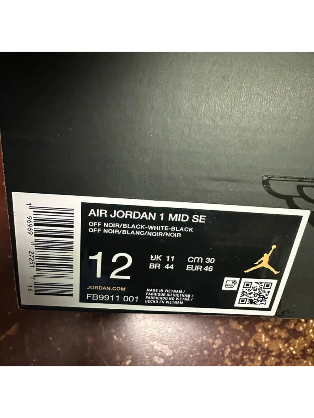 Nike Air Jordan 1 Mid SE Off-Noir Black White Panda Elephant' (FB9911 001) sz 12